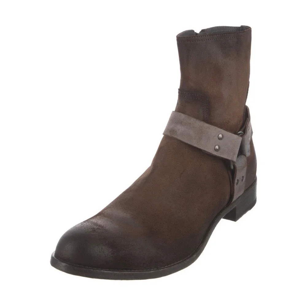 To Boot New York Mens Brown Suede Harness Zip Boots Made in Italy Size 9.5